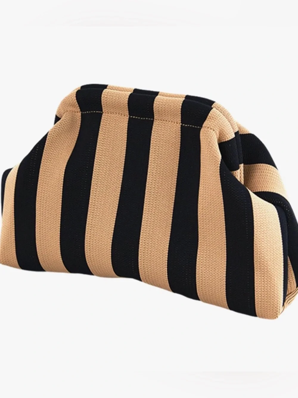 Striped Knit Clutch Bag in Black and Tan - Picture 1 of 2